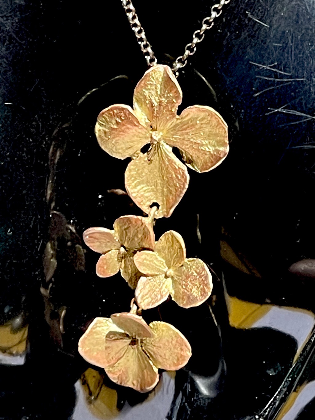 Michael Michaud Hydrangea Necklace Signed Bronze Handmade 20”
